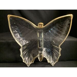 Jeannette Glass Gold Trimmed Butterfly Candy Dish/Trinket Dish VTG 8.5”x8”x1”